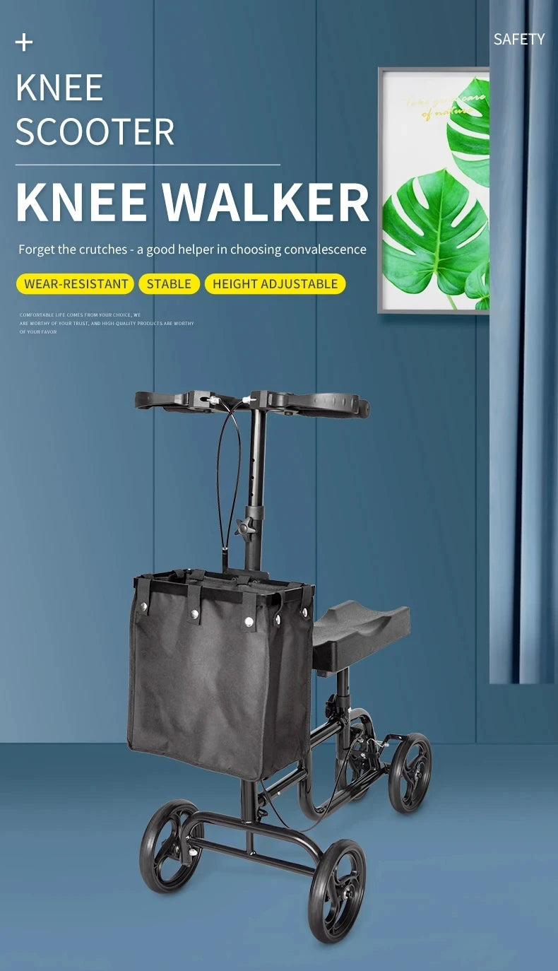 Foldable Knee Walker for Seniors and Disabled - Four-Wheel Portable Trolley with Adjustable Features