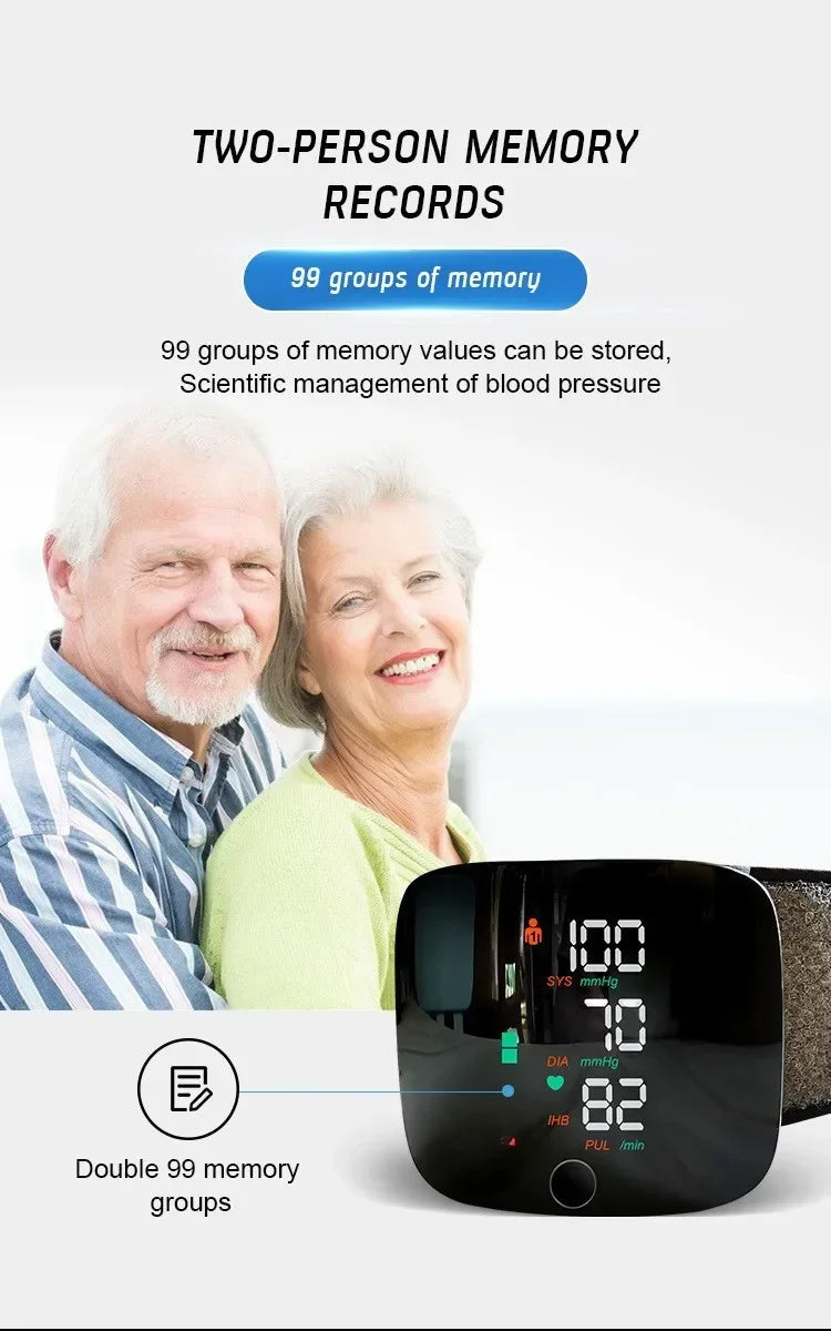 Wrist Blood Pressure Monitor with LED Display and USB Rechargeable Fast Measurement Tensiometer