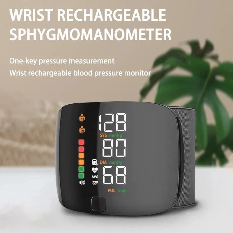 Wrist Blood Pressure Monitor with LED Display and USB Rechargeable Fast Measurement Tensiometer