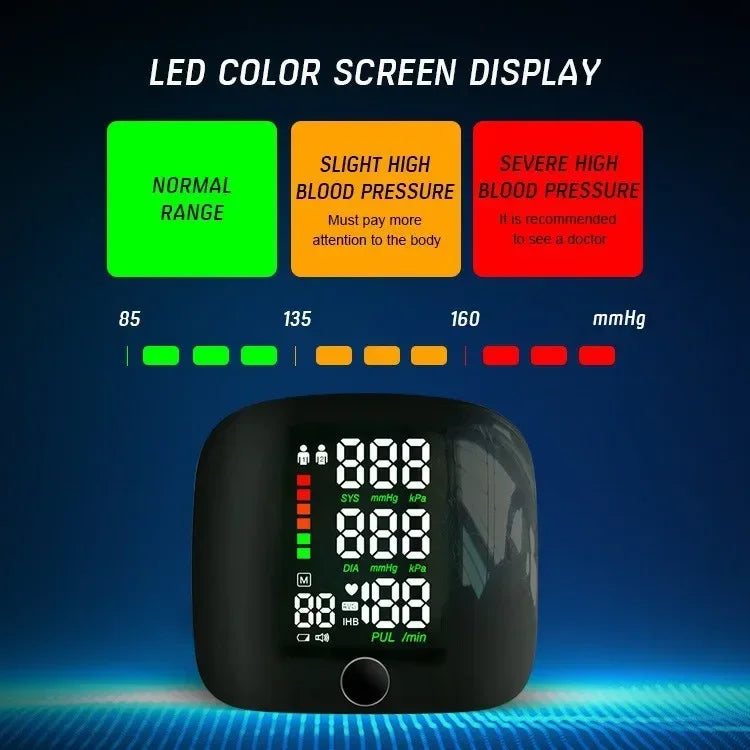 Wrist Blood Pressure Monitor with LED Display and USB Rechargeable Fast Measurement Tensiometer