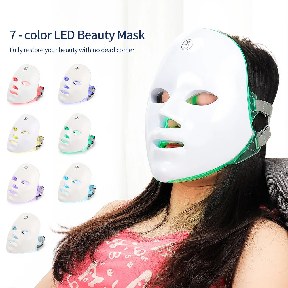 LED Photon Therapy Rechargeable Facial Mask - 7 Color Skin Rejuvenation and Anti-Aging Beauty Device