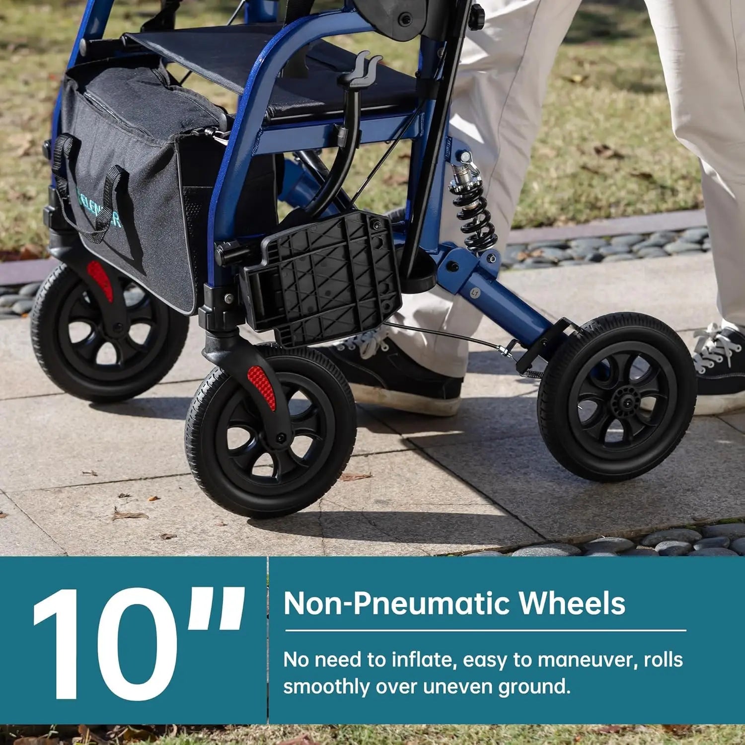 2-in-1 Rollator Walker & Transport Chair with Shock Absorbers and 10'' All-Terrain Wheels