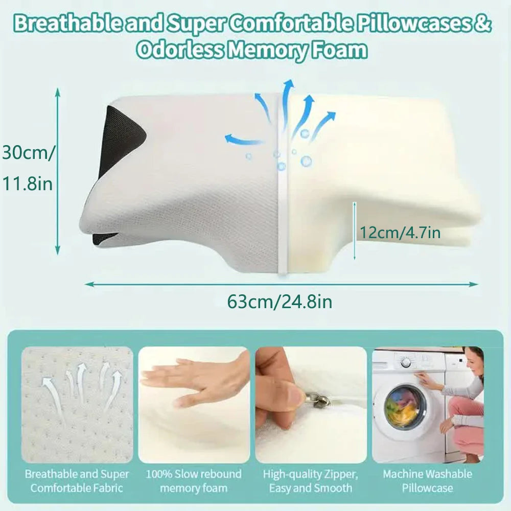 Ergonomic Butterfly Neck Support Pillow with Memory Foam and Massage Features