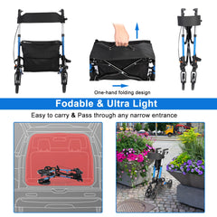 Folding Lightweight Rollator Walker for Seniors with Seat, 8-Inch Wheels, Adjustable Height, and Storage Bag