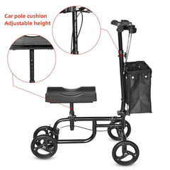 Foldable Knee Walker for Seniors and Disabled - Four-Wheel Portable Trolley with Adjustable Features