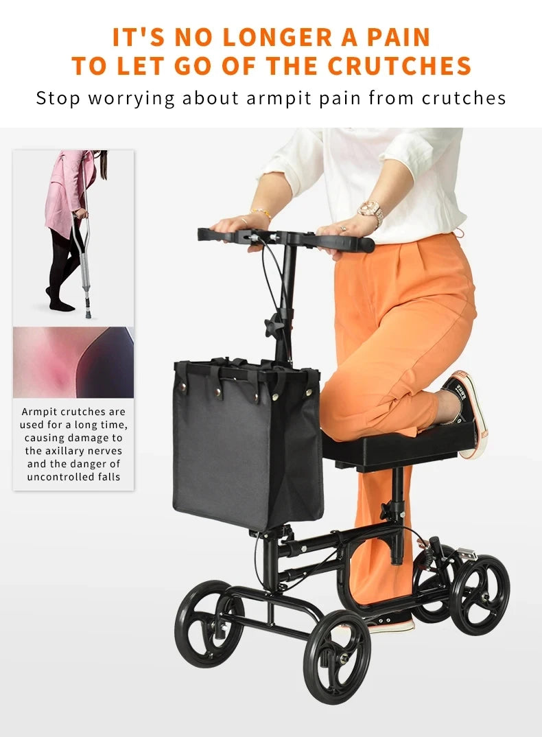 Foldable Knee Walker for Seniors and Disabled - Four-Wheel Portable Trolley with Adjustable Features