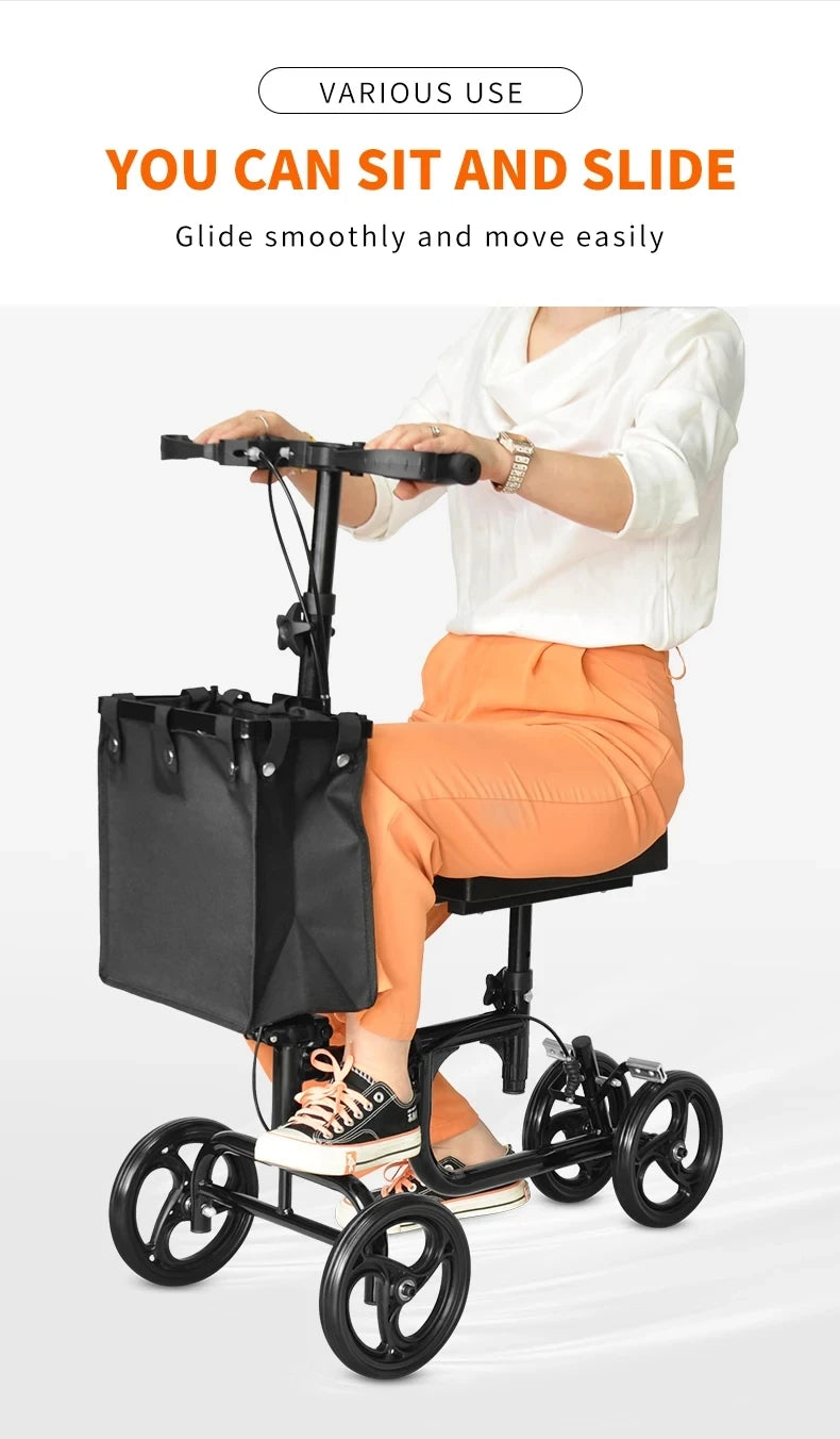 Foldable Knee Walker for Seniors and Disabled - Four-Wheel Portable Trolley with Adjustable Features