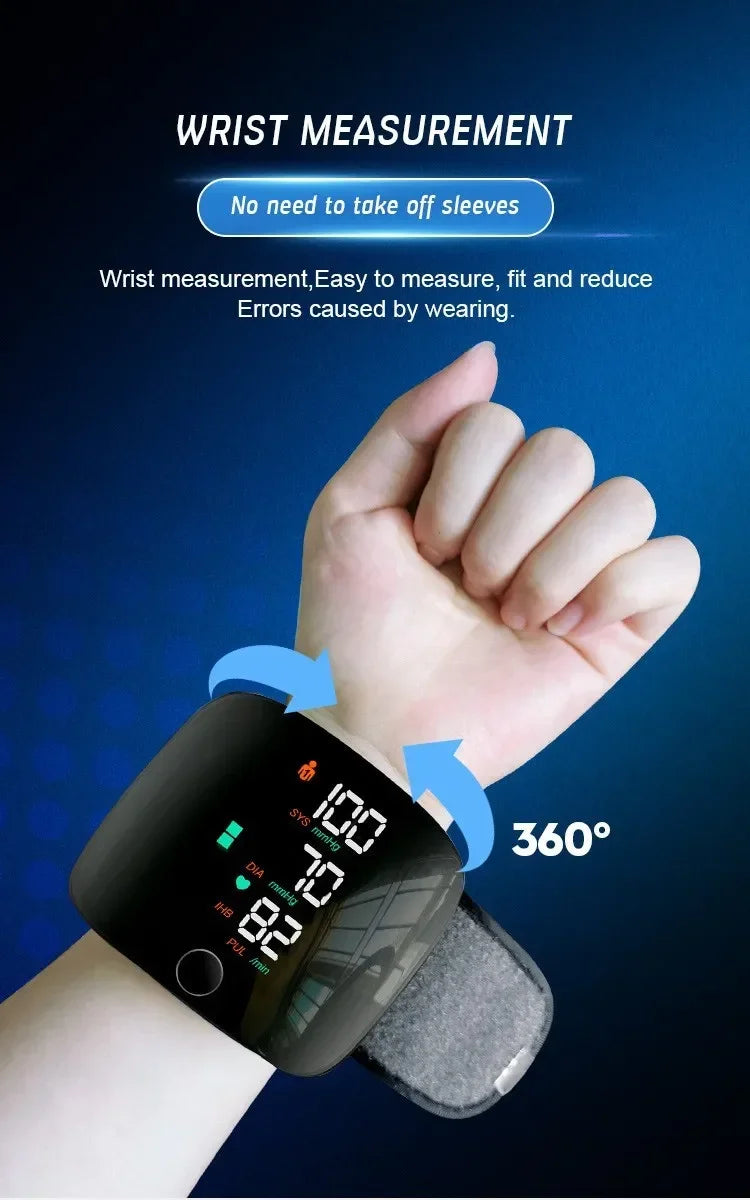 Wrist Blood Pressure Monitor with LED Display and USB Rechargeable Fast Measurement Tensiometer