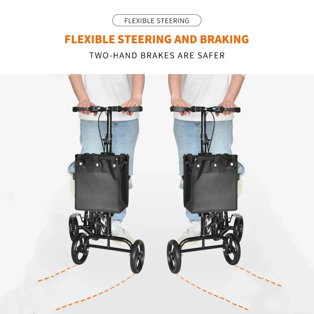 Foldable Knee Walker for Seniors and Disabled - Four-Wheel Portable Trolley with Adjustable Features