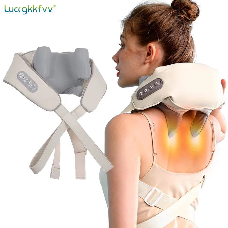 Neck Shoulder Massager Deep Tissue Shiatsu Back Massagers with Heat for Pain Relief Electric Kneading Squeeze Muscles Massage-Grands Mobility