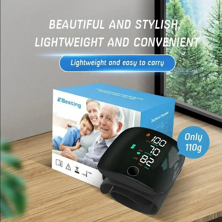 Wrist Blood Pressure Monitor with LED Display and USB Rechargeable Fast Measurement Tensiometer