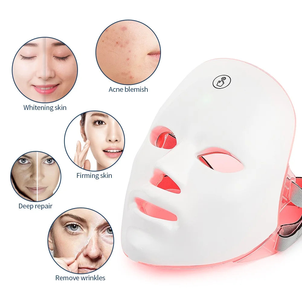 LED Photon Therapy Rechargeable Facial Mask - 7 Color Skin Rejuvenation and Anti-Aging Beauty Device