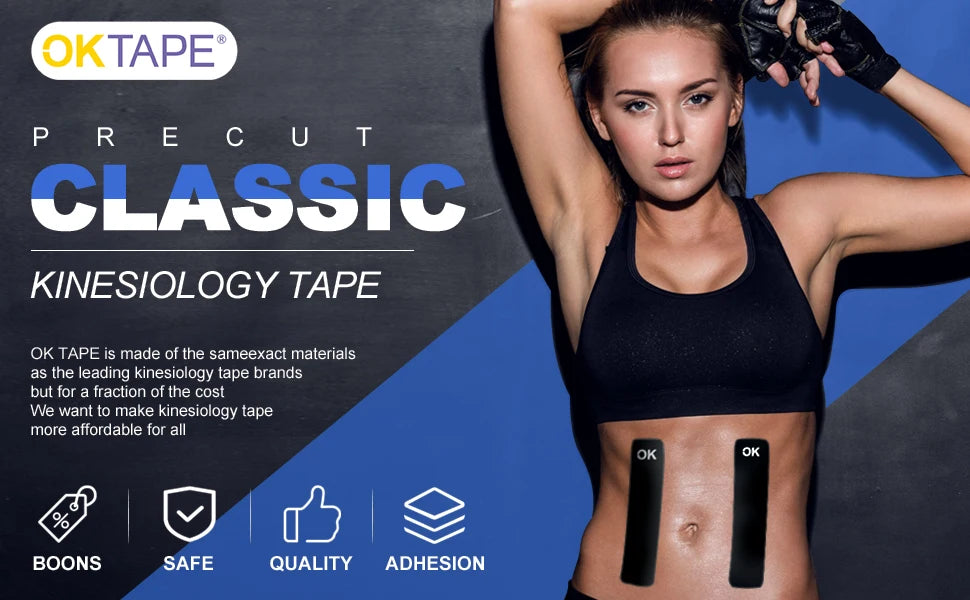 OK TAPE Precut Kinesiology Tape, Latex-Free Elastic Bandage for Athletes and Fitness Enthusiasts