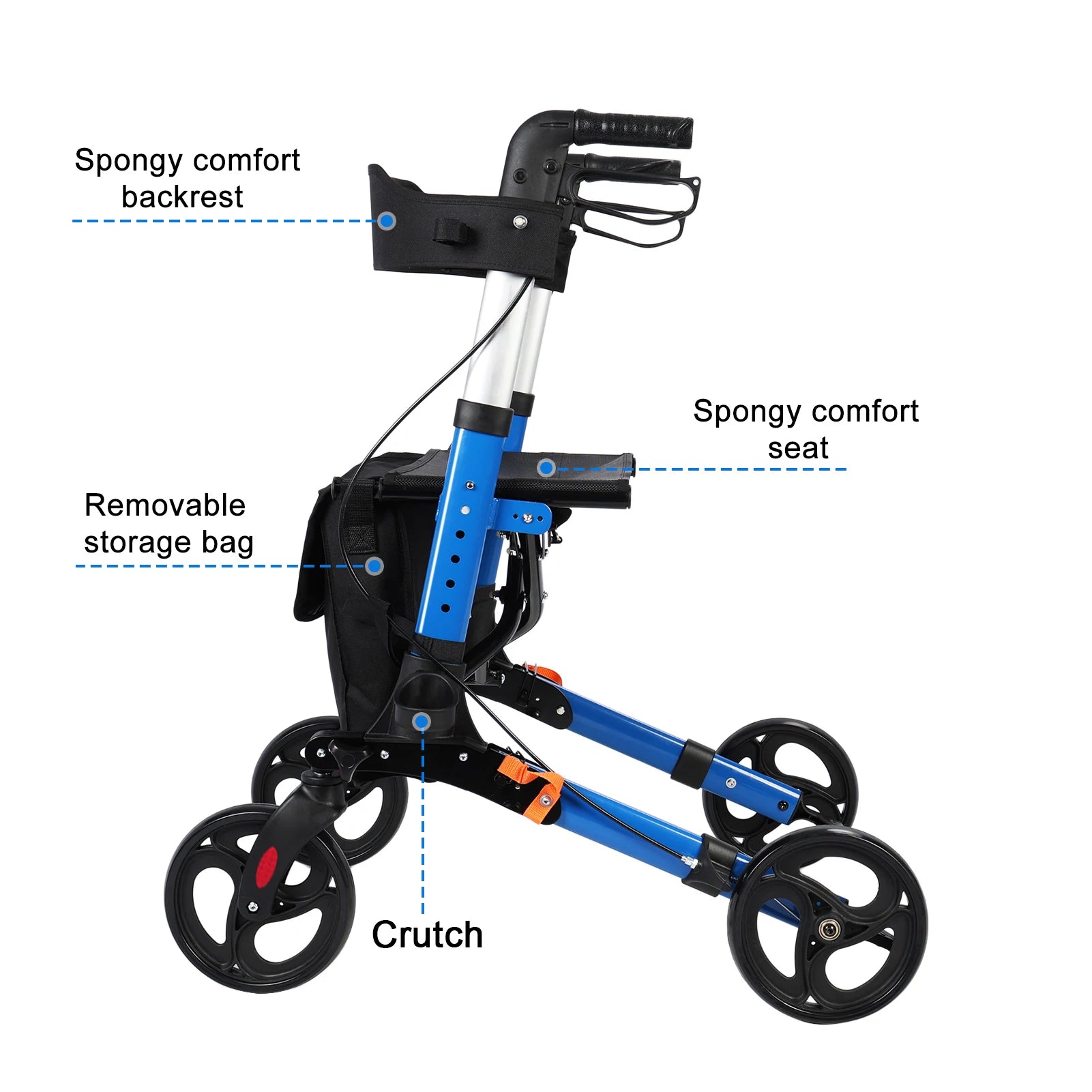 Folding Lightweight Rollator Walker for Seniors with Seat, 8-Inch Wheels, Adjustable Height, and Storage Bag