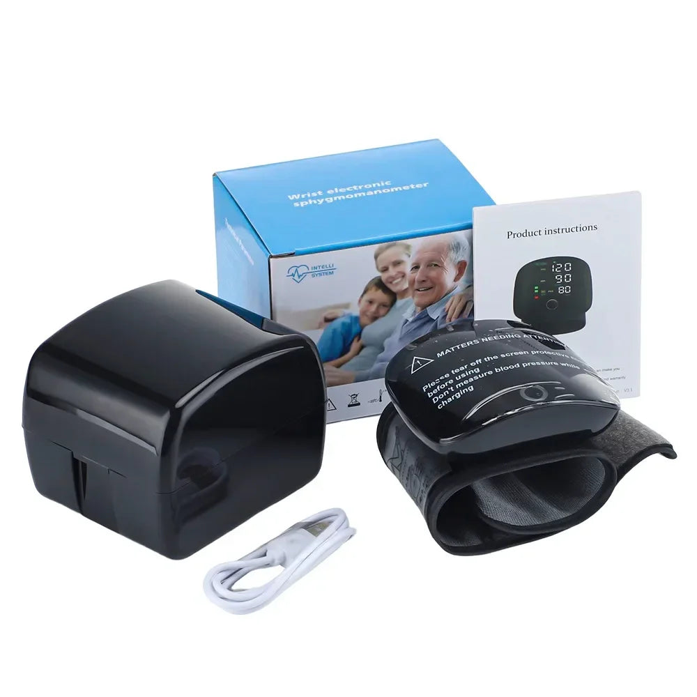 Wrist Blood Pressure Monitor with LED Display and USB Rechargeable Fast Measurement Tensiometer