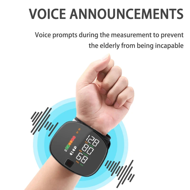 Wrist Blood Pressure Monitor with LED Display and USB Rechargeable Fast Measurement Tensiometer