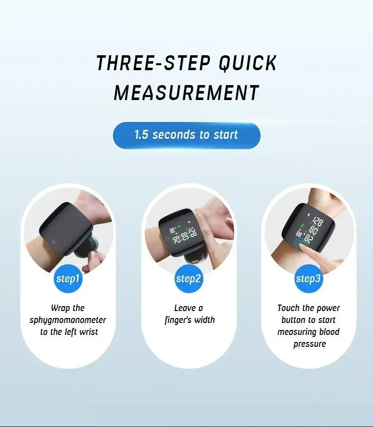 Wrist Blood Pressure Monitor with LED Display and USB Rechargeable Fast Measurement Tensiometer