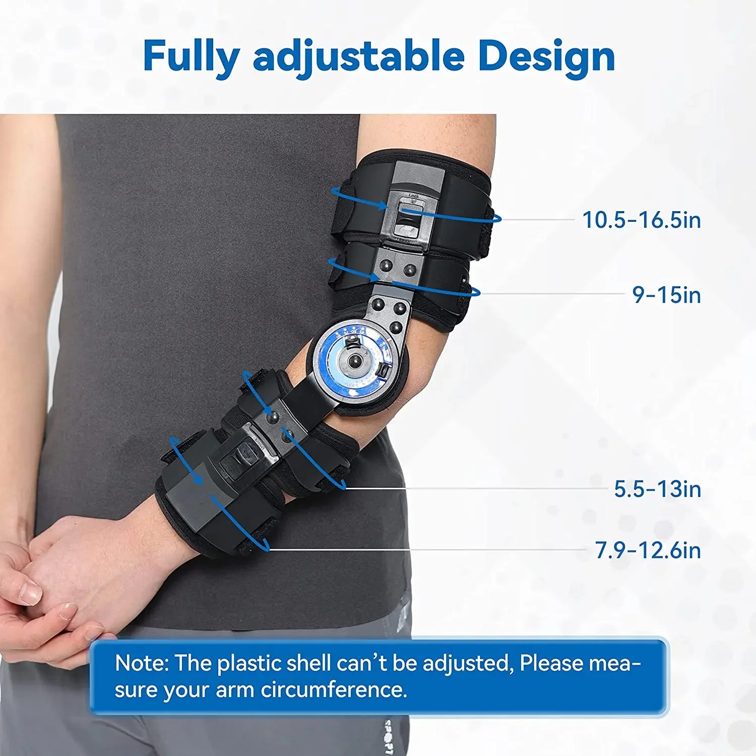 Hinged ROM Elbow Brace, Adjustable Post-Op Stabilizer Splint, Arm Injury Recovery Support Fracture Immobilization Rehabilitation