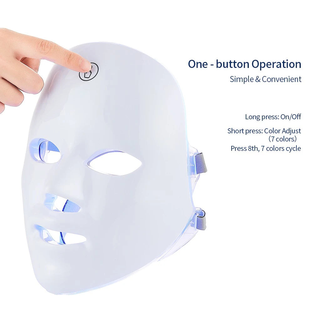 LED Photon Therapy Rechargeable Facial Mask - 7 Color Skin Rejuvenation and Anti-Aging Beauty Device