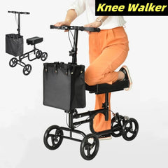 Foldable Knee Walker for Seniors and Disabled - Four-Wheel Portable Trolley with Adjustable Features