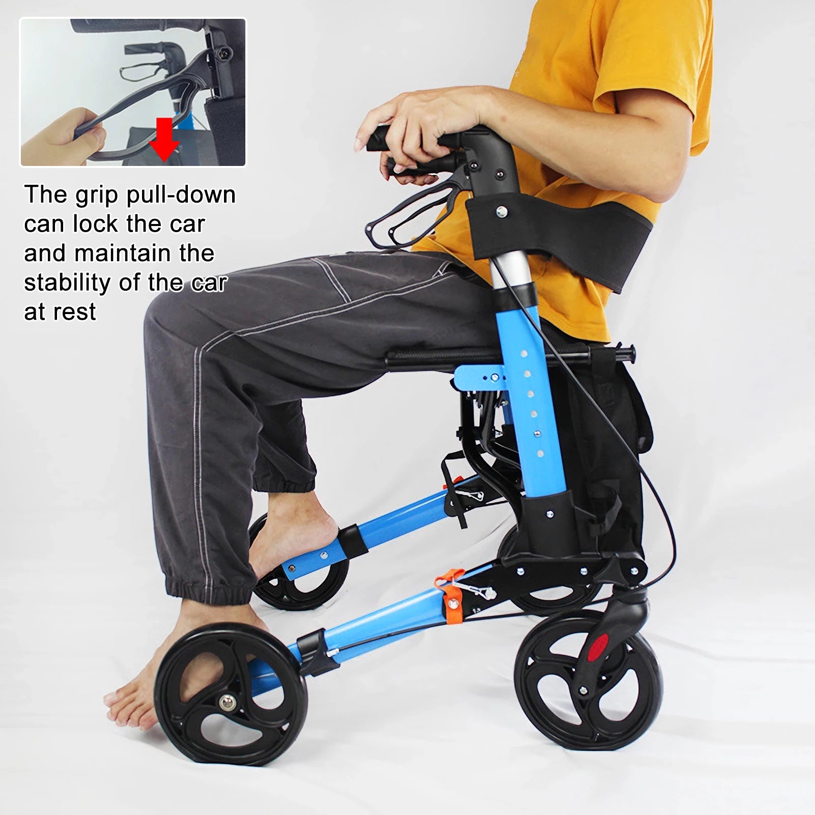 Folding Lightweight Rollator Walker for Seniors with Seat, 8-Inch Wheels, Adjustable Height, and Storage Bag