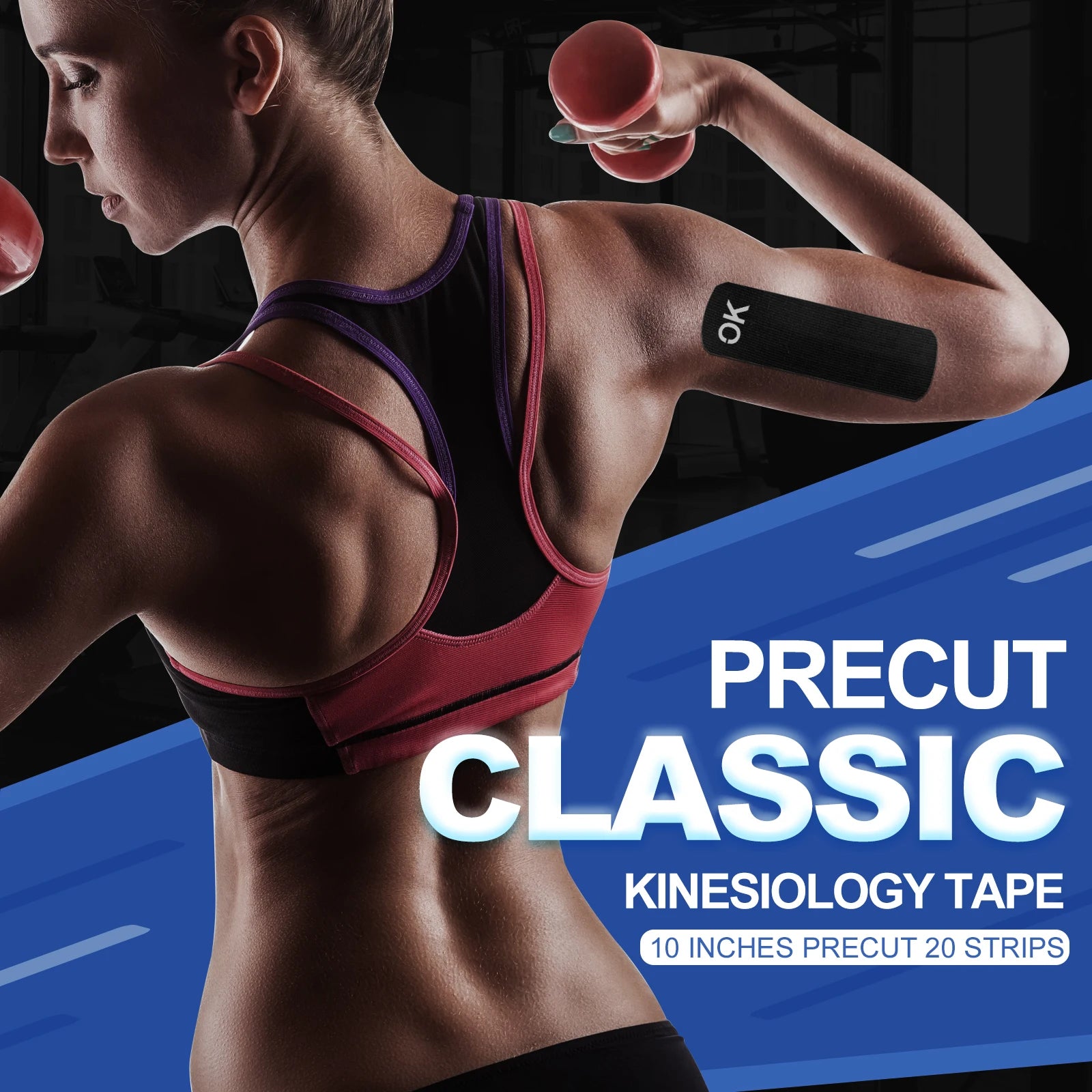 OK TAPE Precut Kinesiology Tape, Latex-Free Elastic Bandage for Athletes and Fitness Enthusiasts