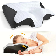 Ergonomic Butterfly Neck Support Pillow with Memory Foam and Massage Features