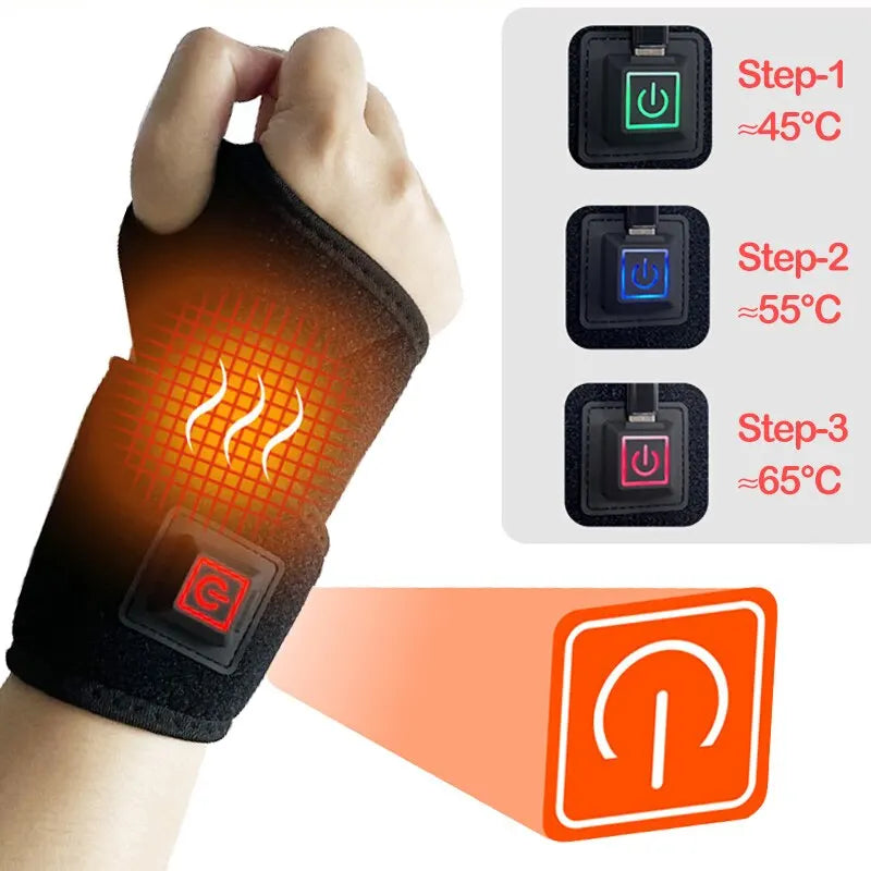 USB Heated Wrist Support Massager with Adjustable Temperature and Breathable Design for Pain Relief and Comfort