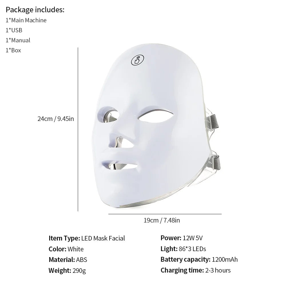 7 Colors Led Facial Mask With Neck Red Light Therapy Mask For Skin Tightening Lifting Anti-aging Bio-Light Beauty Whitening Home