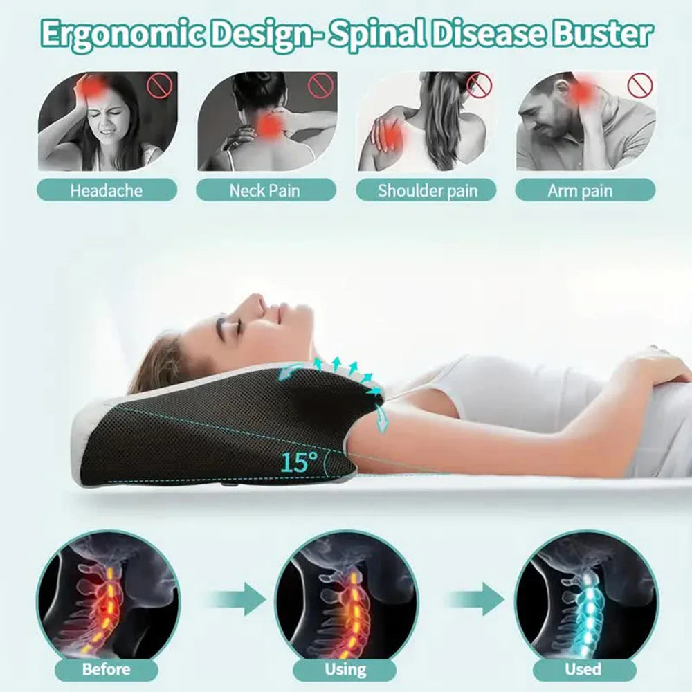 Ergonomic Butterfly Neck Support Pillow with Memory Foam and Massage Features