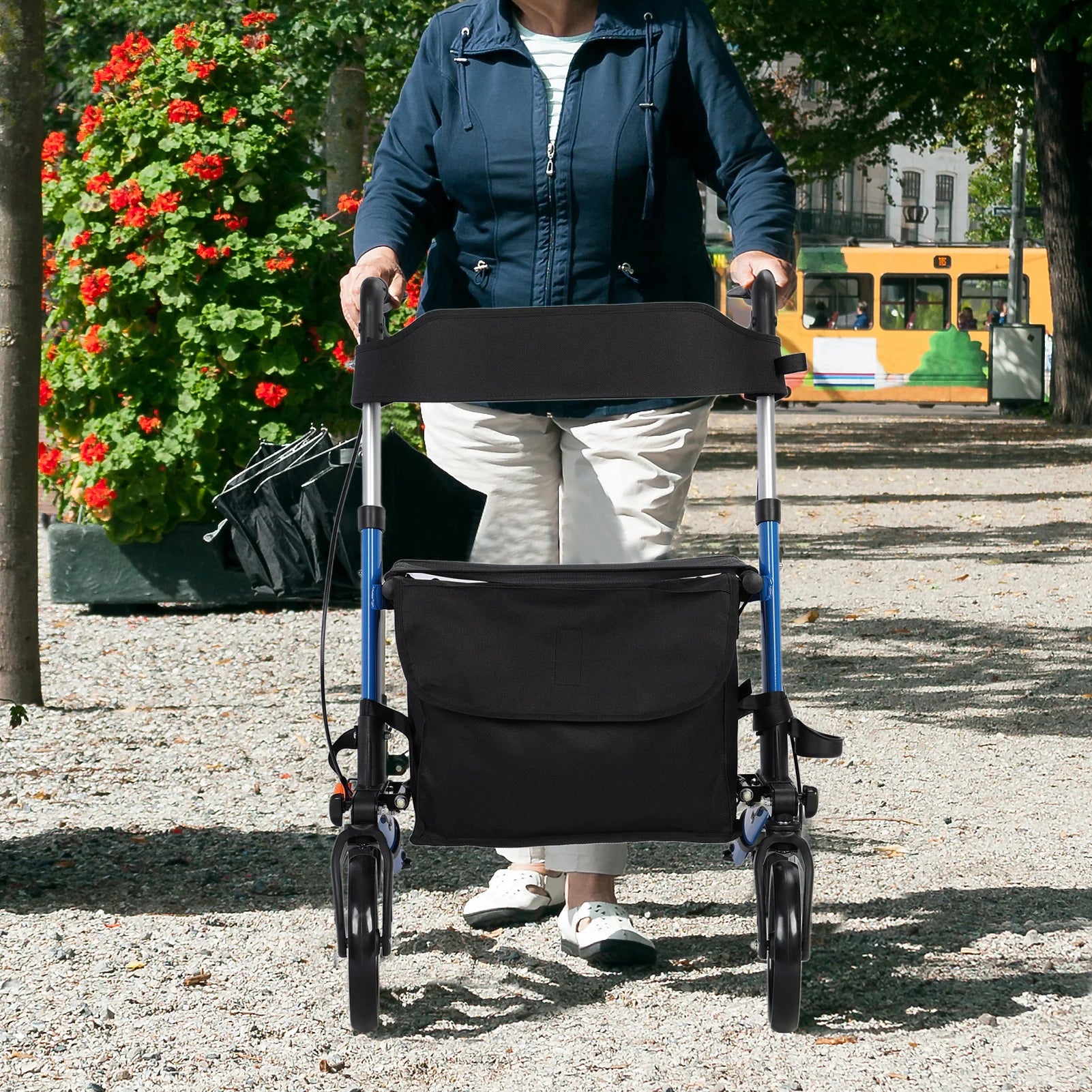 Folding Lightweight Rollator Walker for Seniors with Seat, 8-Inch Wheels, Adjustable Height, and Storage Bag