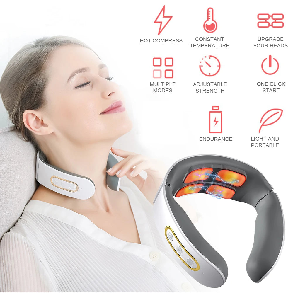 Advanced Electric Neck and Shoulder Massager with Heating, TENS Therapy, and 4 Kneading Heads for Pain Relief and Relaxation